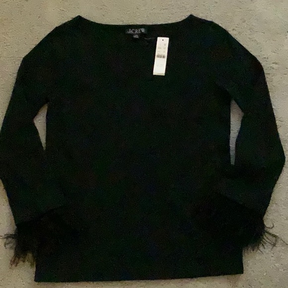 J.Crew Black Top With Feather Accent XXS NWT - Picture 2 of 6
